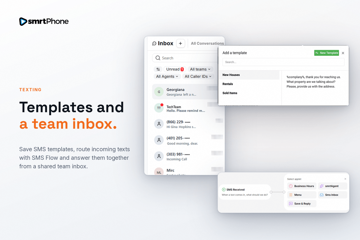 smrtPhone text inbox with a saved seller follow-up template