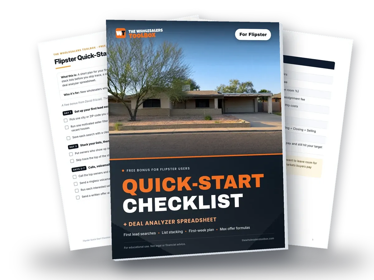 Flipster Quick-Start Checklist + Deal Analyzer Spreadsheet