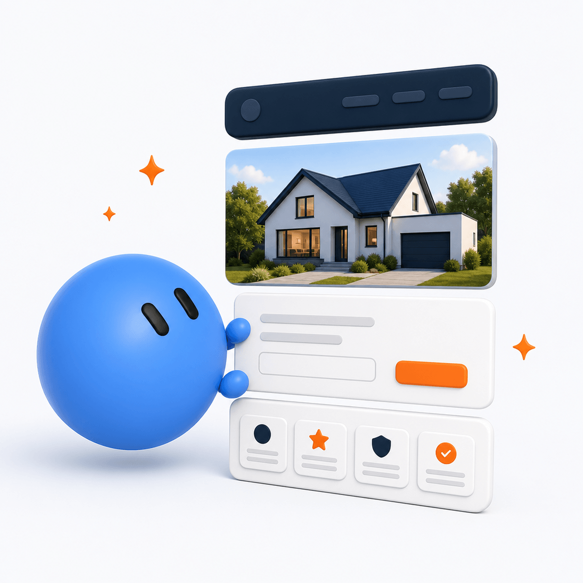 Sy the Site Bot building a website from blocks