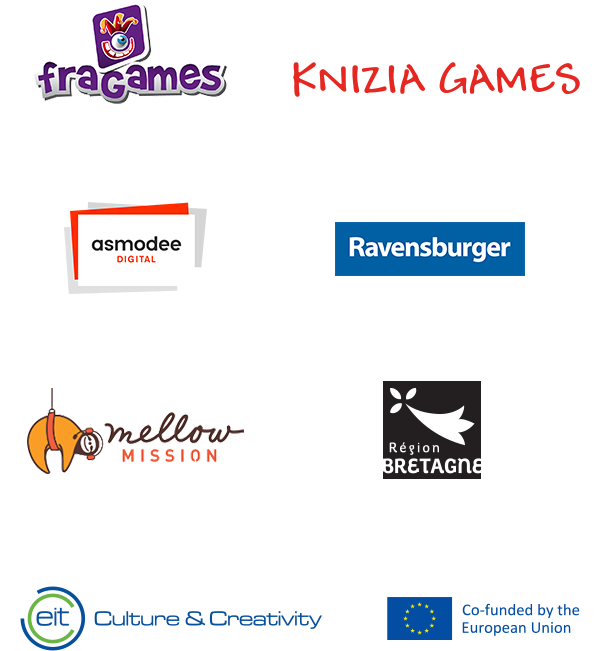 Fragames, Knizia Games, Asmodee Digital, Ravensburger, Mellow Mission, Région Bretagne, European Institute of Culture & Creativity, partners of SquareOne