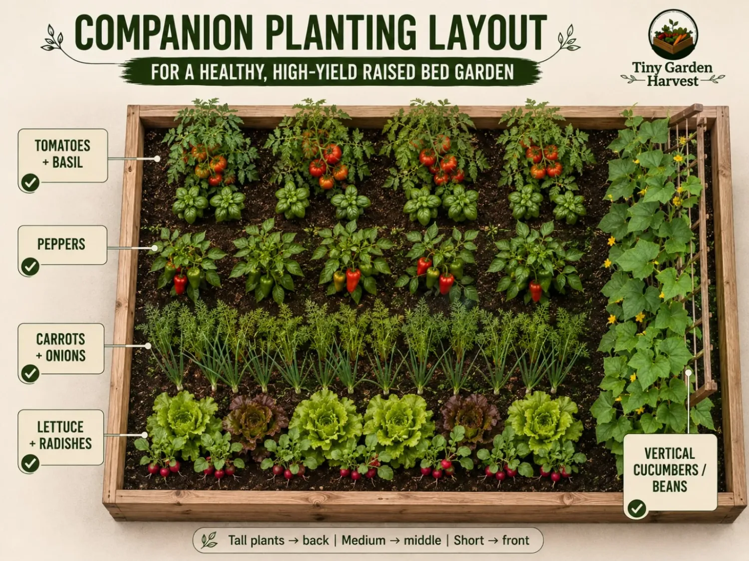Companion planting chart showing vegetables and good companion plants for beginners