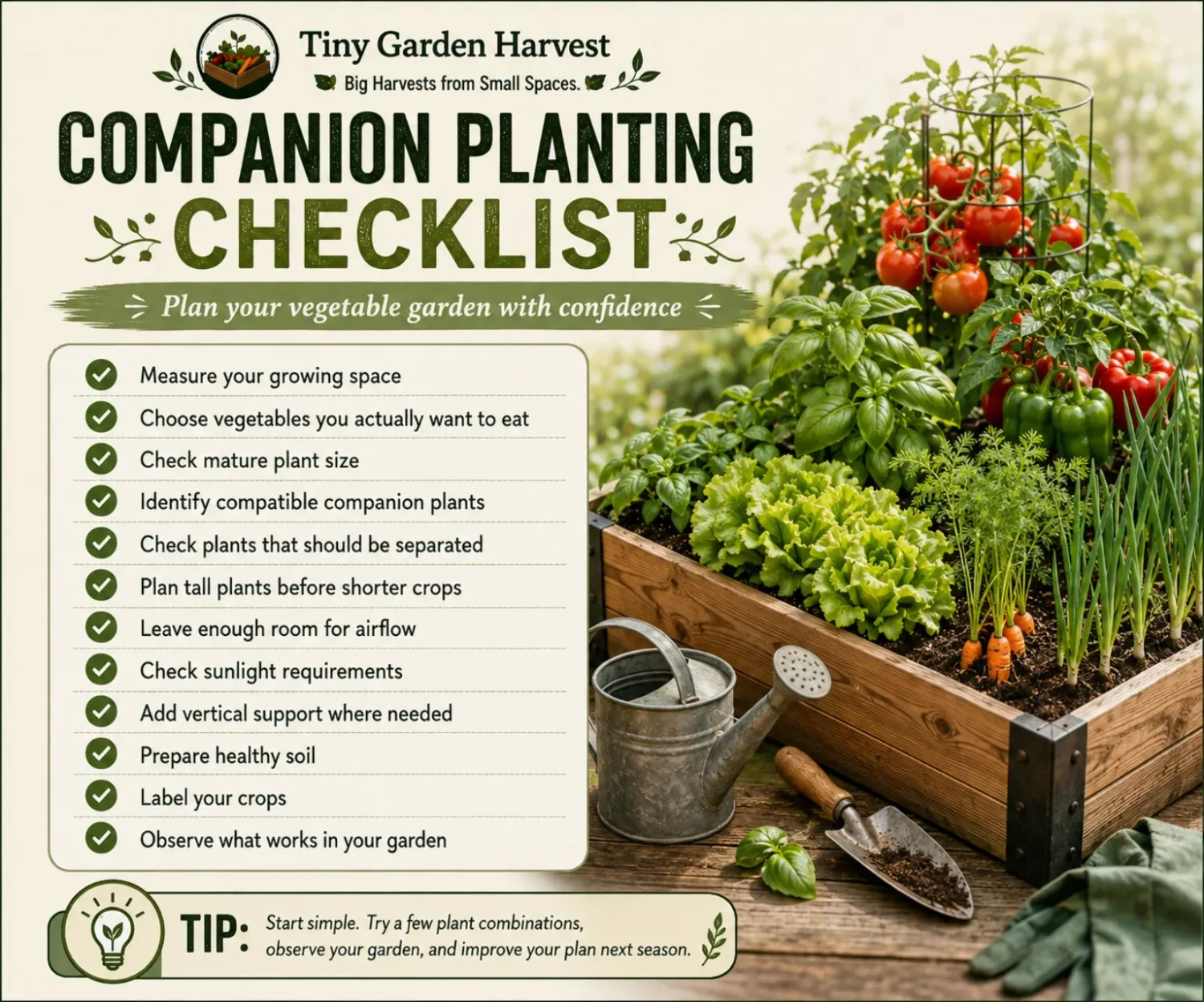 Companion planting checklist for planning a beginner vegetable garden