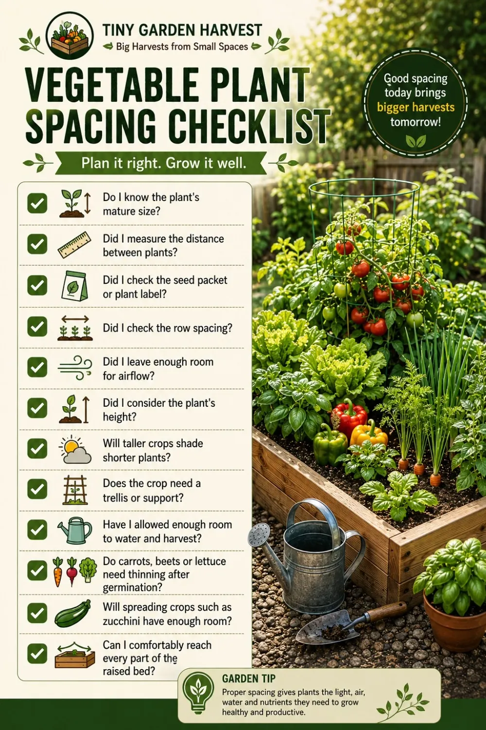 Vegetable plant spacing checklist for planning a raised bed garden