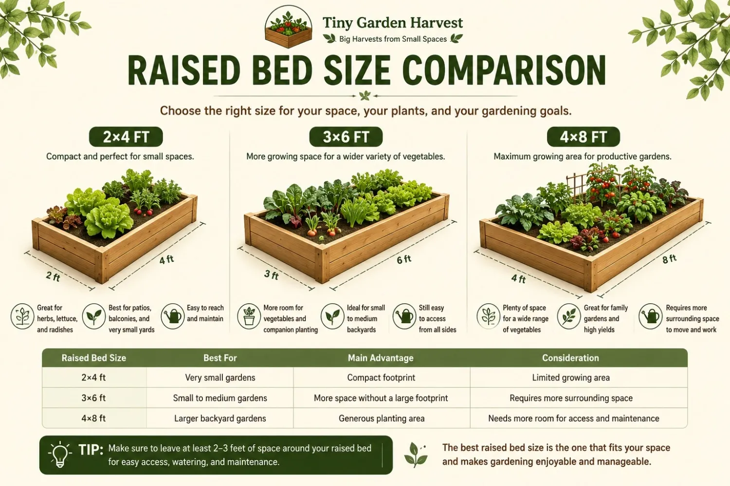 Comparison of small and large raised bed sizes for vegetable gardening