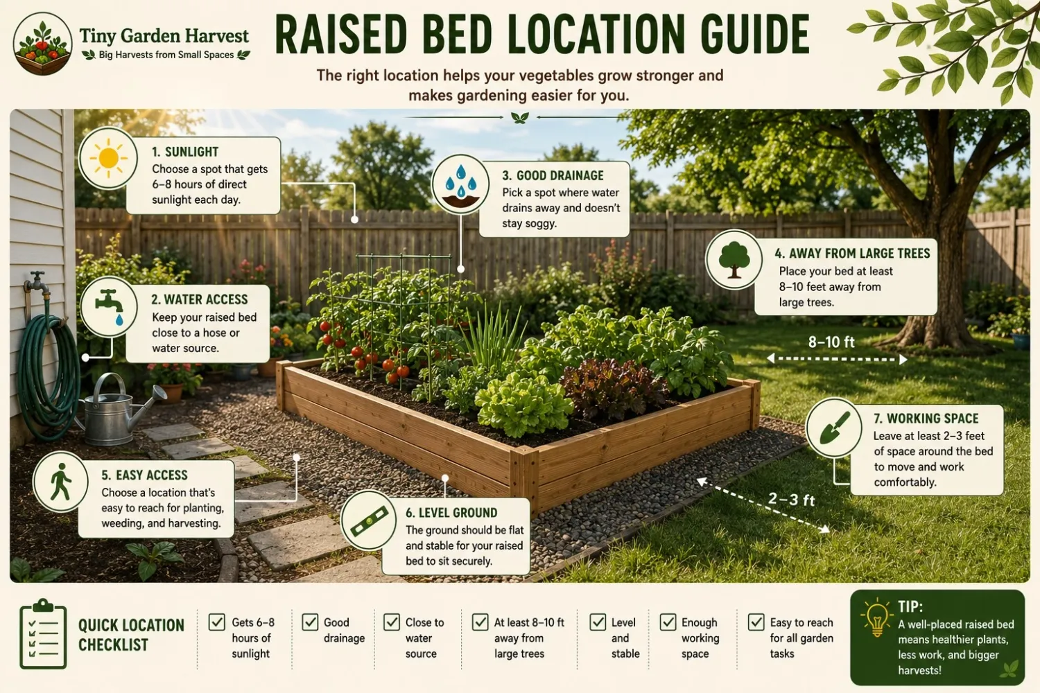Raised garden bed with space around it for walking and maintenance