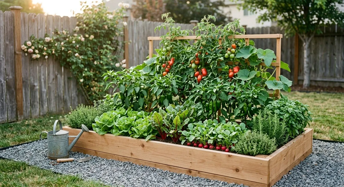 Compact raised garden bed for a small backyard vegetable garden