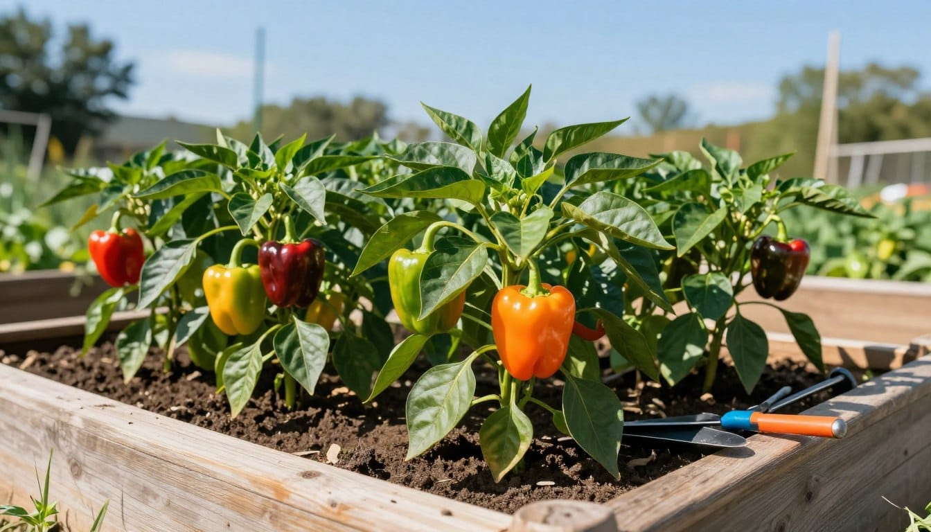 Pepper plant in a raised bed