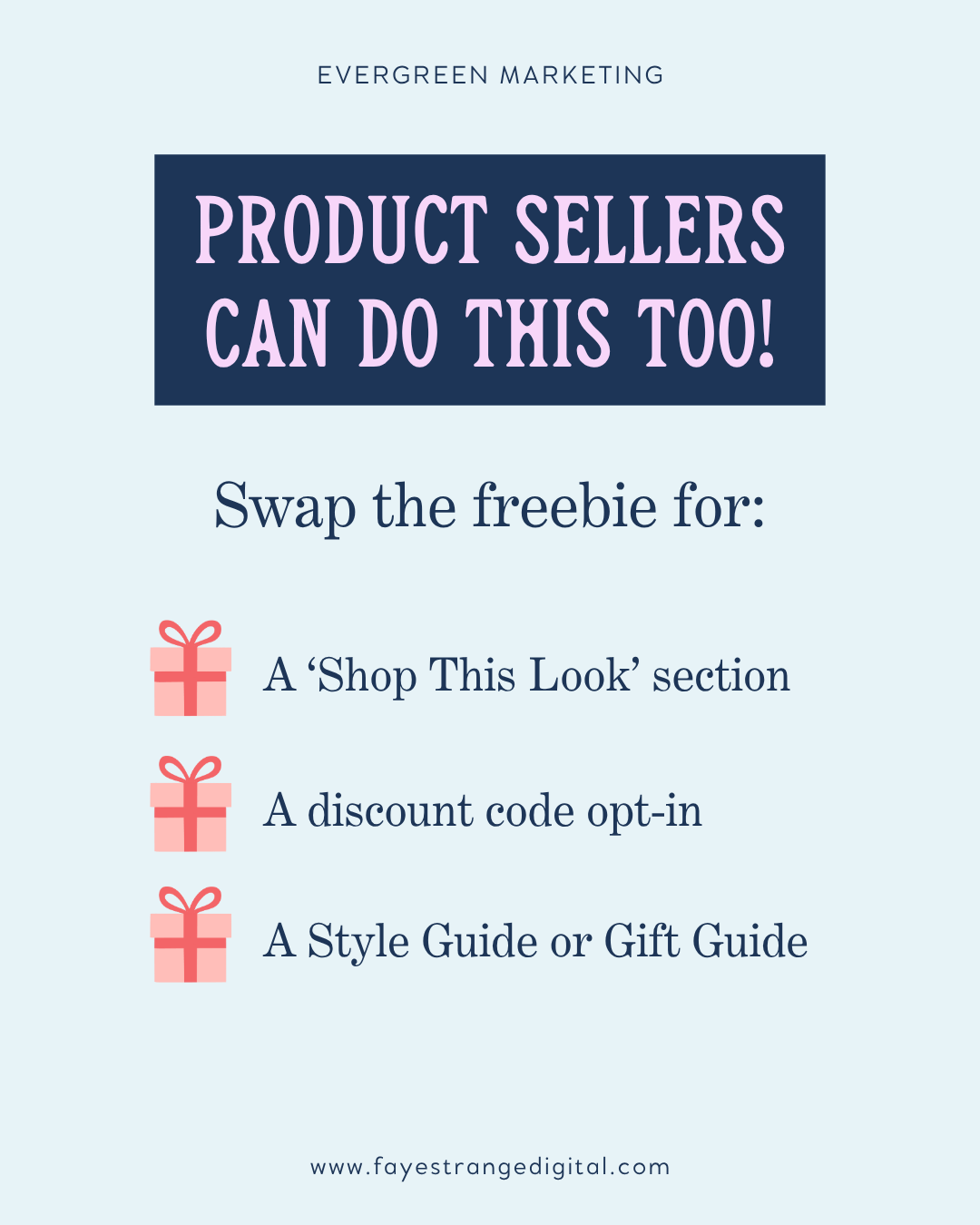 Graphic showing how product sellers can use a blog funnel by swapping a freebie for a shop section, discount opt-in, or style guide.