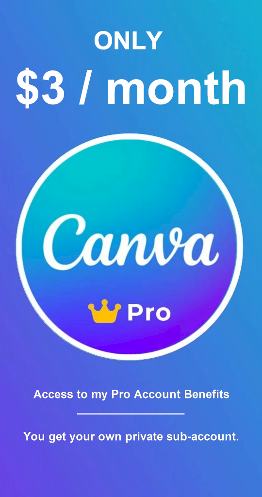 Canva Pro - sub-account $3/mth