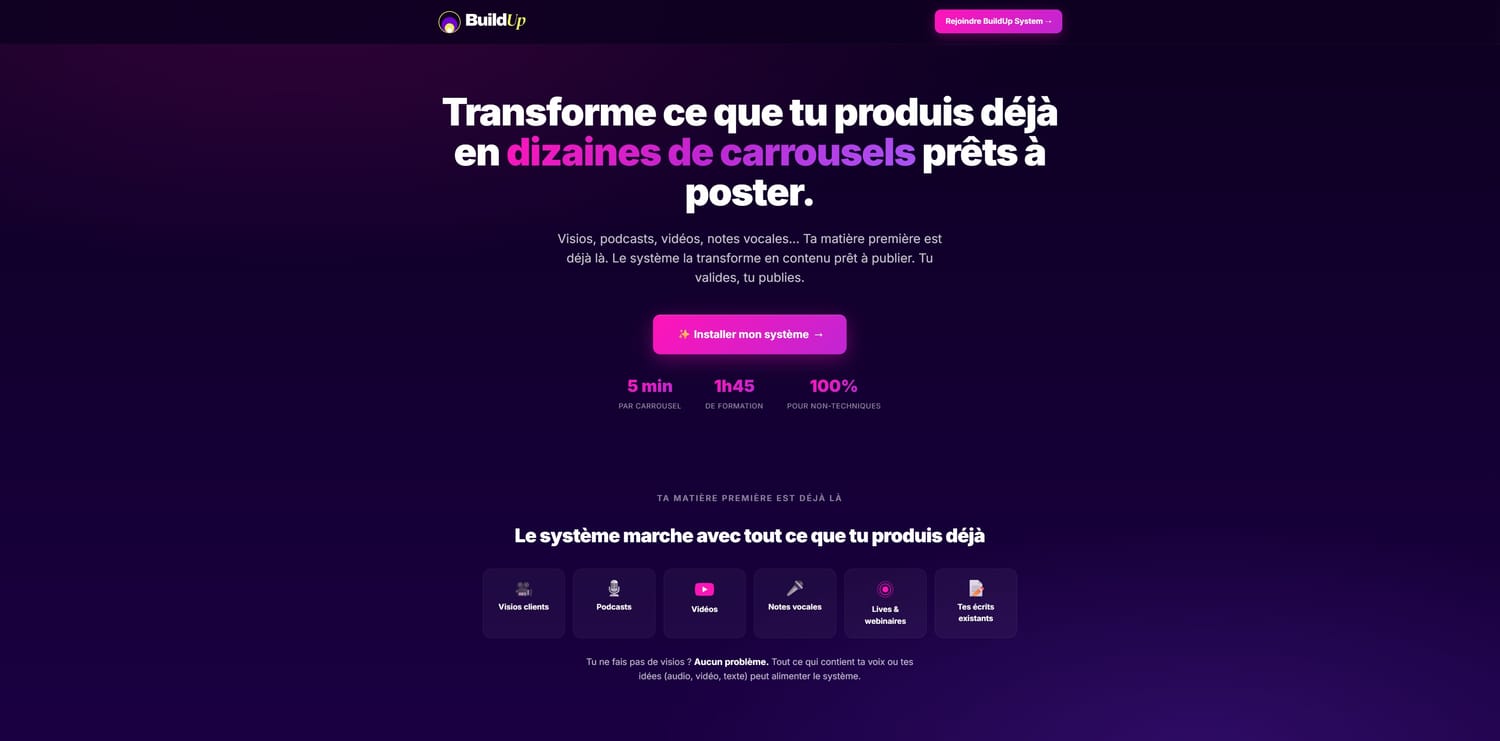 Page de vente de BuildUp System