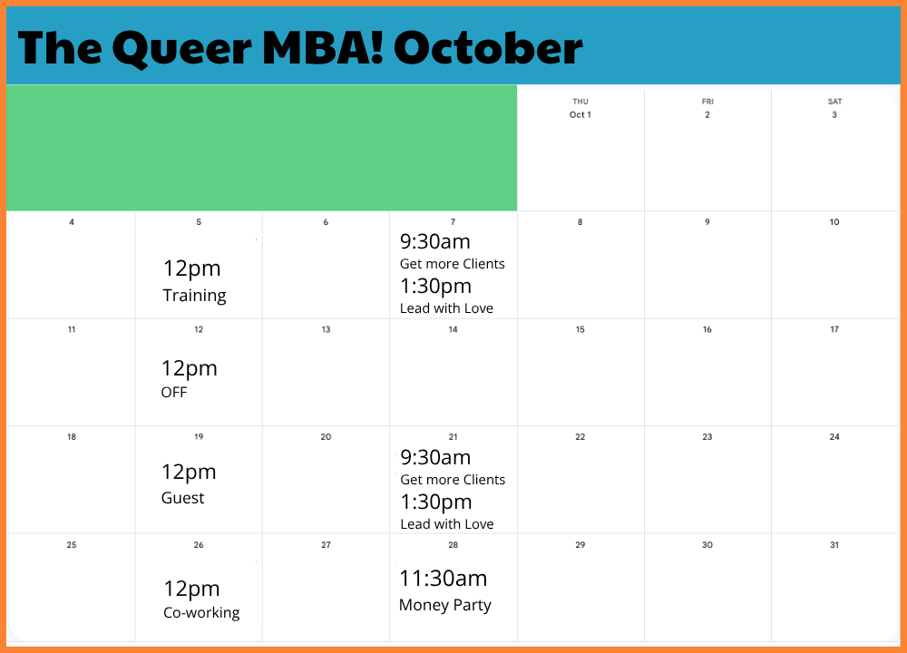October Calendar Schedule