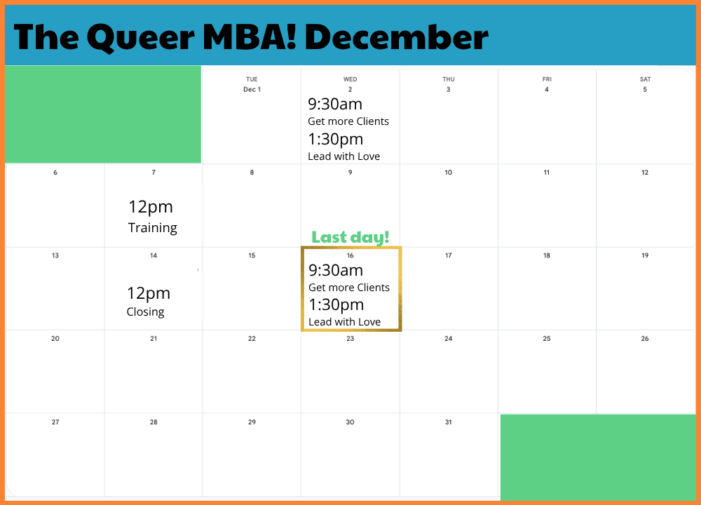 December Calendar Schedule