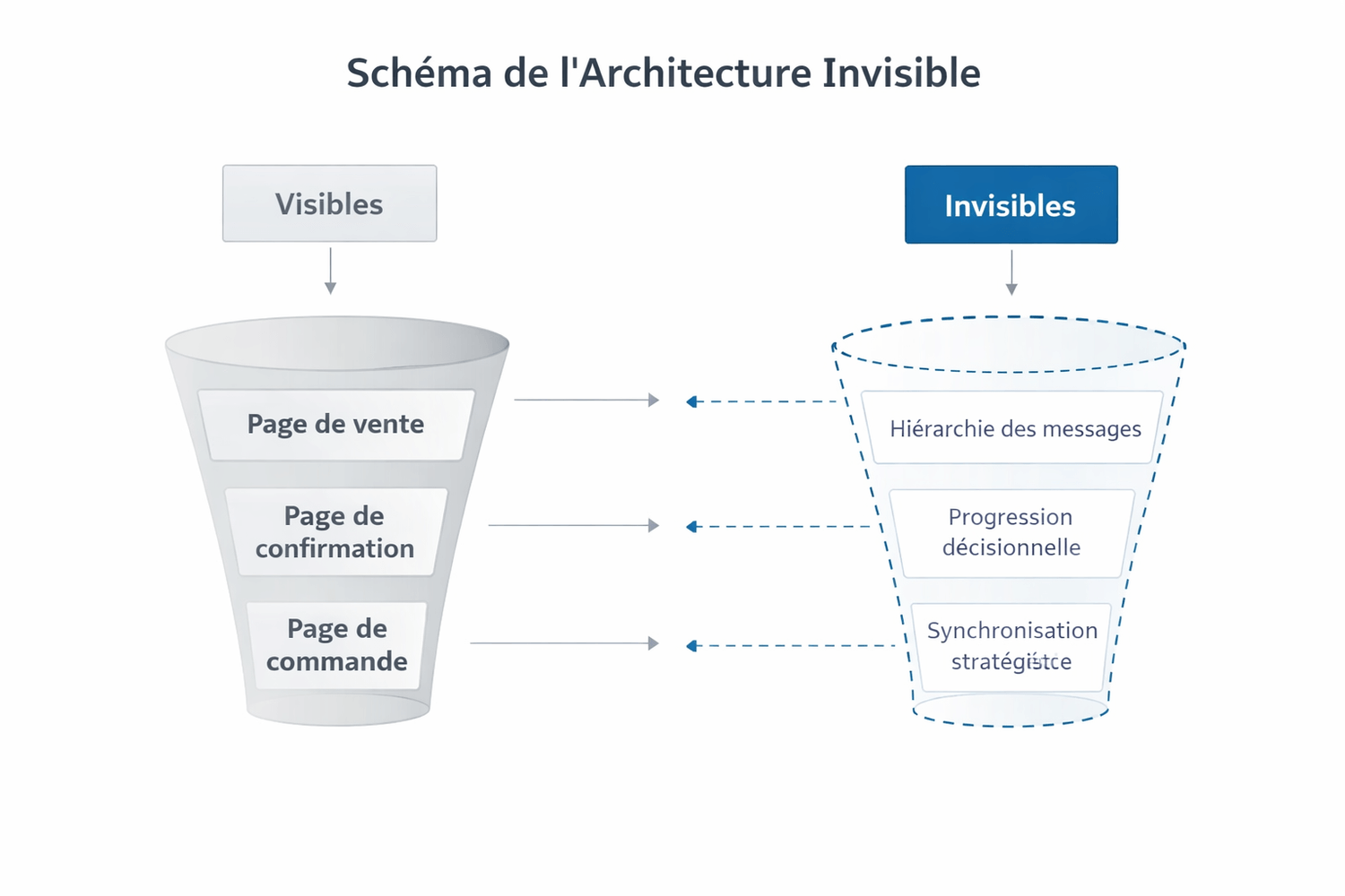 Schéma illustrant l’architecture invisible d’un tunnel de vente, montrant la structure stratégique interne qui influence la conversion avant toute optimisation marketing.