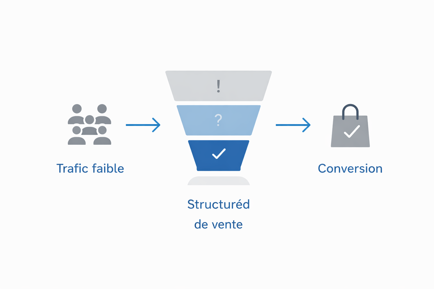 diagramme tunnel de vente structuré convertissant avec peu de trafic
