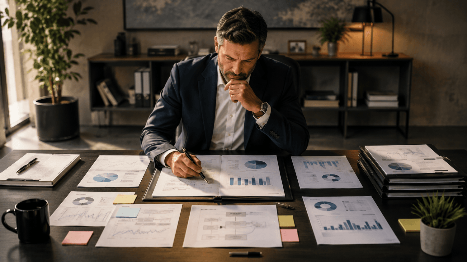 Dirigeant analysant les éléments qui justifient la priorité stratégique à traiter en premier dans son entreprise