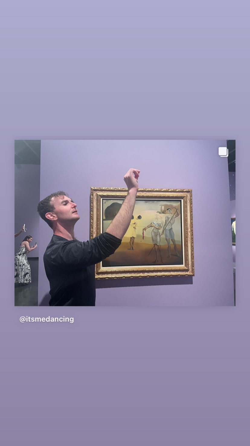 Instagram story of Dr. Boaz posing with the Dalí painting that inspired our dance | The Orthodox Snake Writing Agency