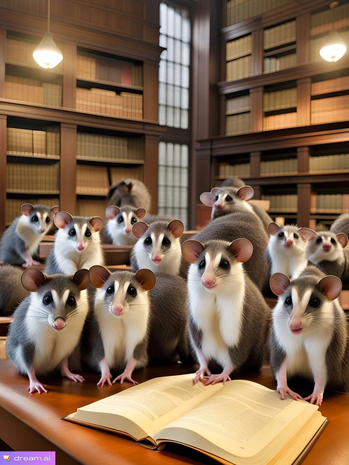 AI imagining what you'd see when you take a nap at the library and wake up to 20 opossums watching you sleep | The Orthodox Snake Writing Agency