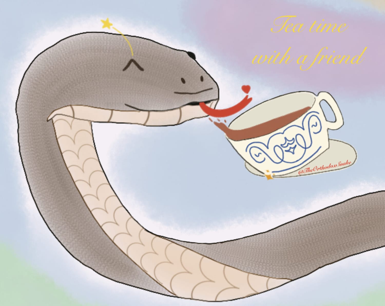 Close up of our digital drawing of Rusty the Kenyan Sand Boa | The Orthodox Snake Writing Agency