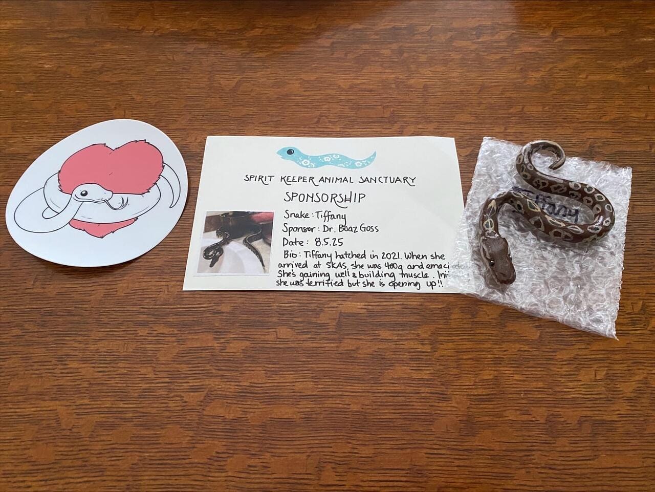 Care Package from Tiffany and Spirit Keeper Animal Sanctuary | The Orthodox Snake Writing Agency