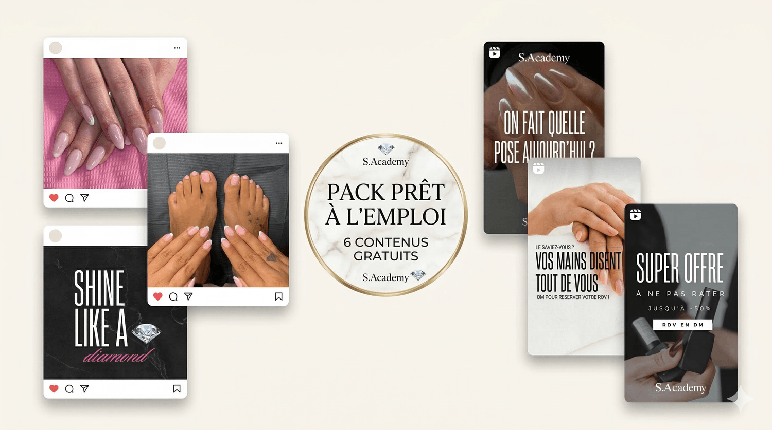 Pack 6 contenus beauté prêts à l'emploi - Posts et Reels