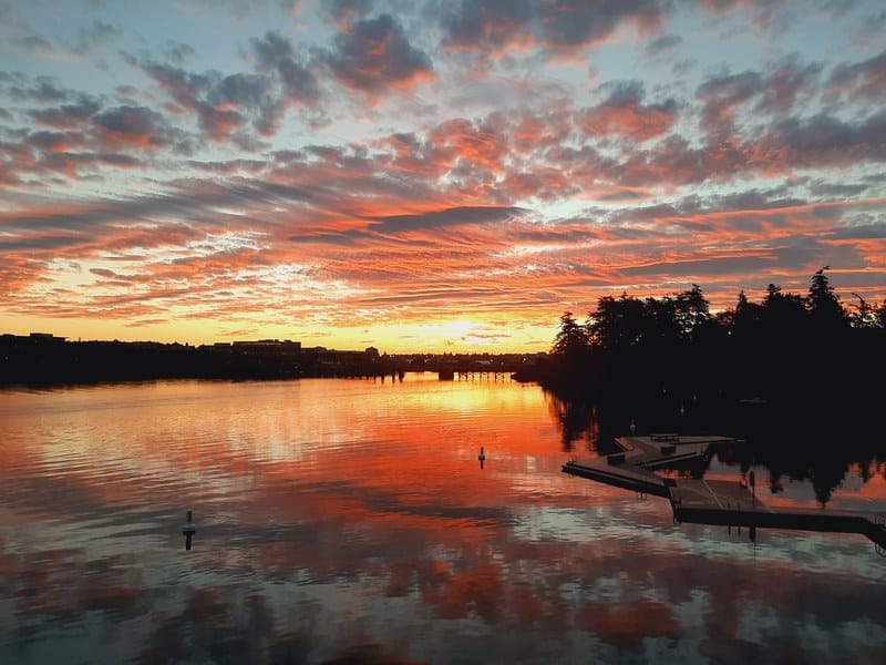 Sunrise over a lake.