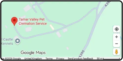 Map showing Tamar Valley Pet Cremation Service in Callington PL17 8AX Cornwall