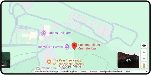 Map showing Cannon Hall Pet Crematorium in Cawthorne S75 4AT South Yorkshire