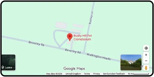Map showing Bushy Hill Pet Crematorium in York YO43 4TJ East Riding of Yorkshire