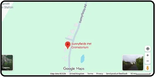 Map showing Sunnyfields Pet Crematorium in Braintree CM7 5PQ Essex