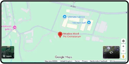 Map showing Meadow Wood Pet Crematorium in Kingsbridge TQ7 3QR Devon