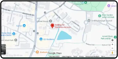 Map showing Gedling Pet Cremation Services in Arnold NG5 6JQ Nottingham