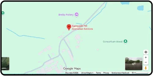 Map showing Sunnyside Pet Cremation Services in Swadlincote DE15 0PU Derbyshire
