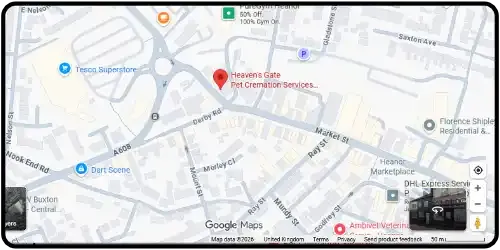 Map showing Heaven's Gate Pet Cremation Services in Heanor DE75 7PA Derbyshire