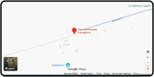 Map showing Cherished Hearts Cremations in Northolt UB5 6RA Greater London