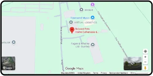 Map showing Beloved Pets in Burnley BB12 7BF Lancashire