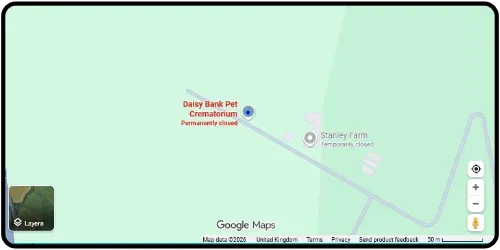 Map showing Daisy Bank Pet Crematorium in Lancaster LA1 3JN Lancashire