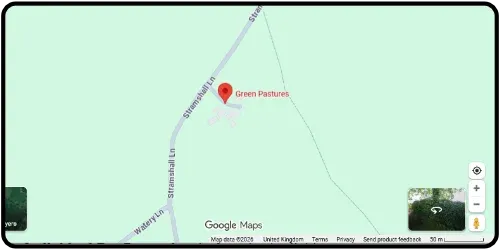 Map showing Green Pastures Pet Crematorium in Uttoxeter ST14 5EP Staffordshire