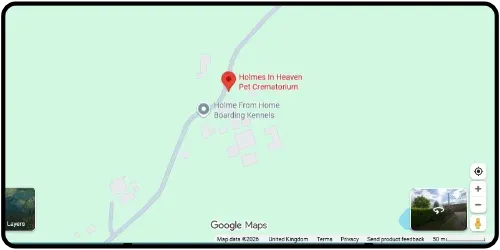 Map showing Holmes In Heaven Pet Crematorium in Stafford ST21 6NF Staffordshire
