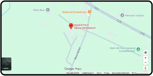 Map showing Rosehill Pet and Equine Crematorium in Market Drayton TF9 2JG Shropshire