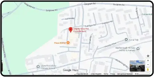 Map showing Angels View Pet Crematorium in Washington NE37 3BW Tyne and Wear