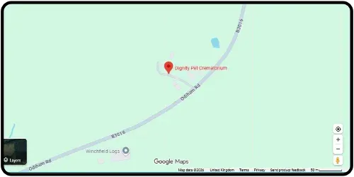 Map showing Dignity Pet Crematorium in Hook RG27 8BU Hampshire