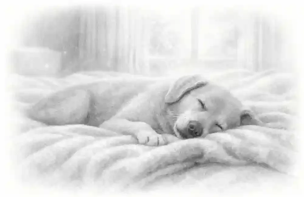 A sleeping dog laying on their bed