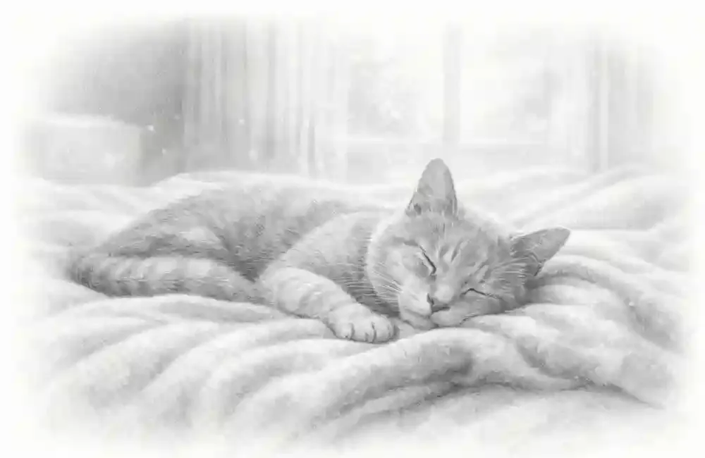 A sleeping cat laying on their bed