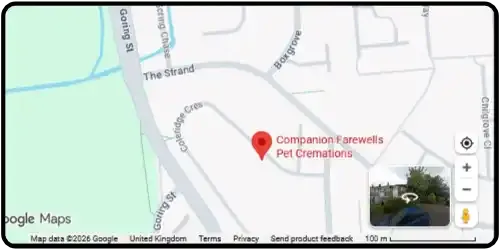 Map showing Companion Farewells Pet Cremations in Worthing BN12 6LT West Sussex