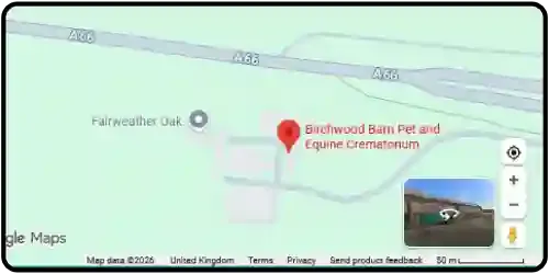 Map showing Birchwood Barn Pet and Equine Crematorium in Penrith CA10 2AF Cumbria