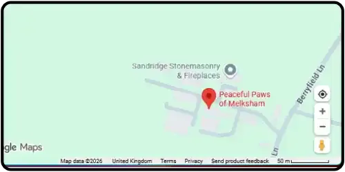 Map showing Peaceful Paws of Melksham in Melksham SN12 6EF Wiltshire