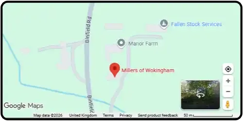 Map showing Millers of Wokingham Pet & Equine Cremations in Wokingham RG40 5PP Berkshire