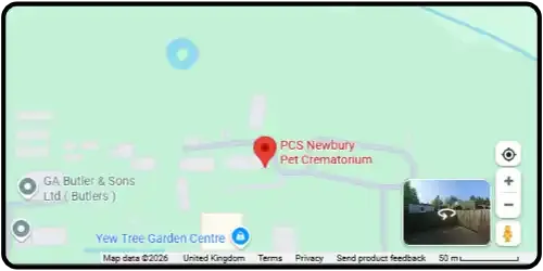 Map showing Newbury Pet Cremation Services PCS in Newbury RG20 0NG Berkshire