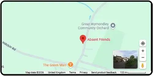 Map showing Absent Friends in Hitchin SG4 7ET Hertfordshire