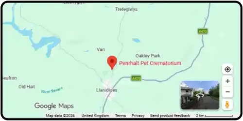 Map showing Penrhalt Pet Crematorium in Caersws SY18 6LG